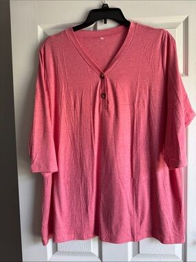 Vibrant Pink V-Neck Button Front Tunic Top